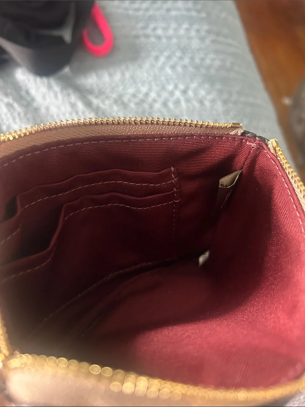 Coach Pebbled Leather Wristlet in Tan
